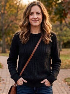 Crown & Ivy Black Ribbed Crewneck Knit Sweater Petite XL (PXL)